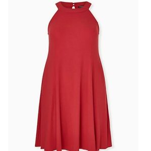 Torrid Red Ribbed Sleeveless Fluted Midi Dress Red 2X 18 20